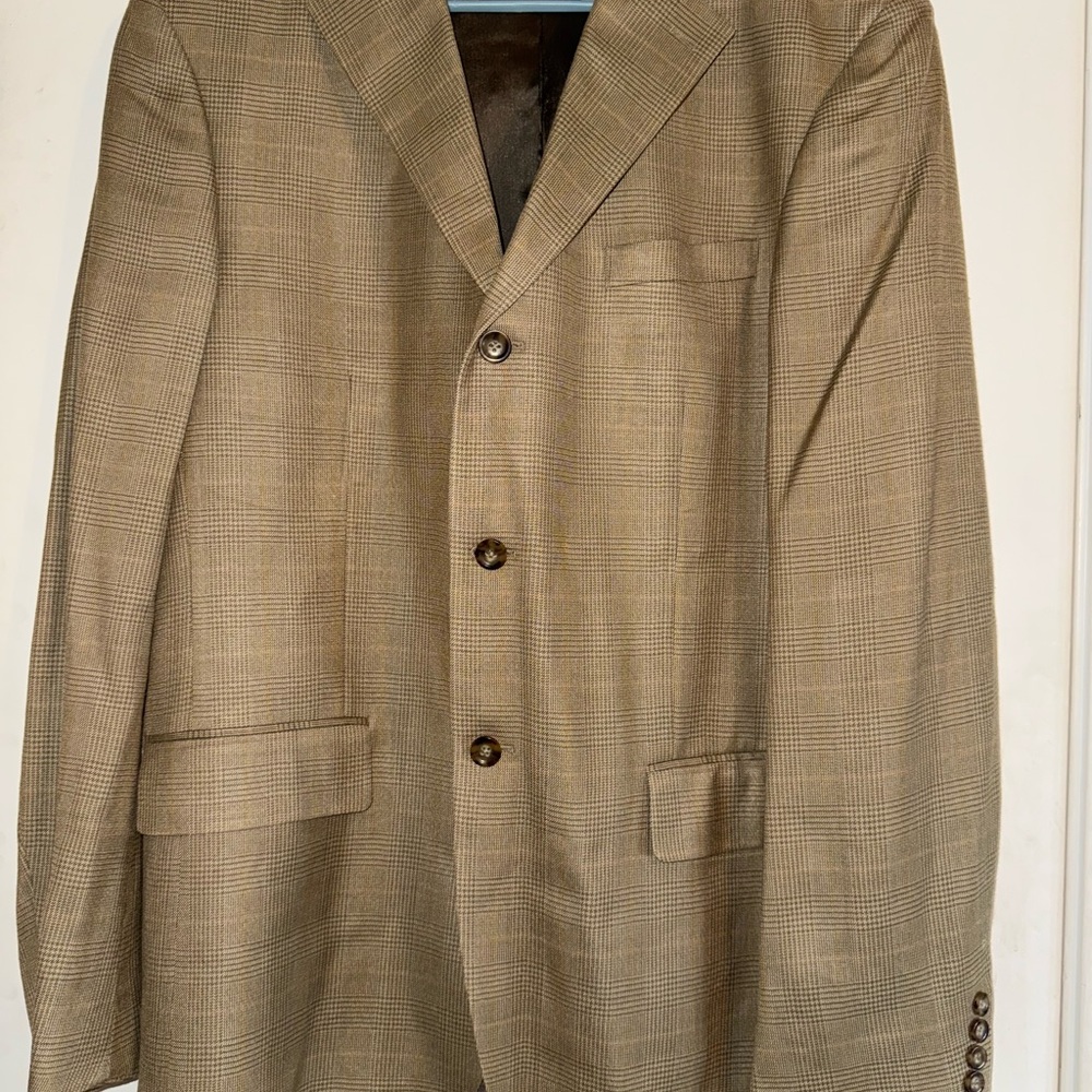 Oscar de la Renta Beige Checkered Blazer 100% Silk 44L